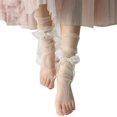thumbnail image 1 of Calcetines tobilleros holgados, transparentes, ultrafinos, vintage, con lazo, cinta dulce, perlas de imitación, cuentas, malla transparente, medias sueltas de tul, 1 of 5