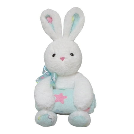 Way To Celebrate Easter Plush, White Bunny with Blue Blanket