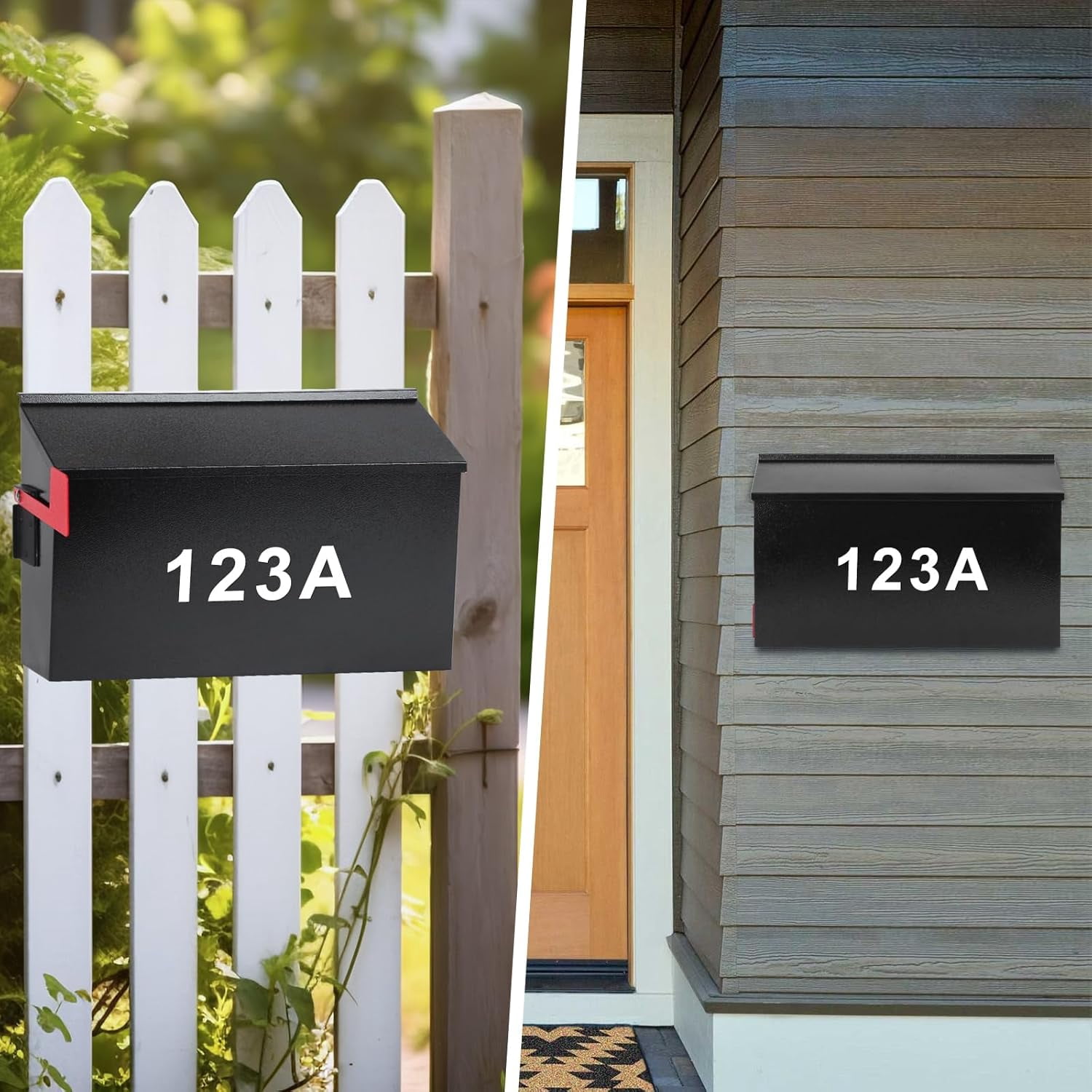 Wall Mount Mailboxes for Outside with Flag and Number Stickers,Galvanized Steel Rust-Proof Metal Post Box,Large Capacity Mail Box for House,15.7"x9.9"x4.9" Black