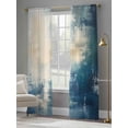 thumbnail image 4 of Abstract Oil Painting Theme Sheer Curtains for Living Room Bedroom, Light-filtering Sheer Curtain, Beige Blue Graffiti Art Rod Pocket Voile Window Treatment Drapes, 52’’Wx96’’L, 2 Panels Set, 4 of 7