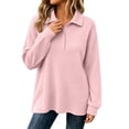 thumbnail image 3 of Zysthvn Casual Women's Sweatshirts Tunic Pullover Oversized Fall Sweatshirt for Women Turn Down Collar Loose Fit Solid Long Sleeve Tops, 3 of 9