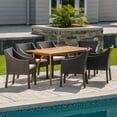 thumbnail image 3 of GDF Studio Elodie Outdoor Wicker and Acacia Wood 7 Piece Dining Set with Cushions, Multibrown, Beige, and Teak, 3 of 13