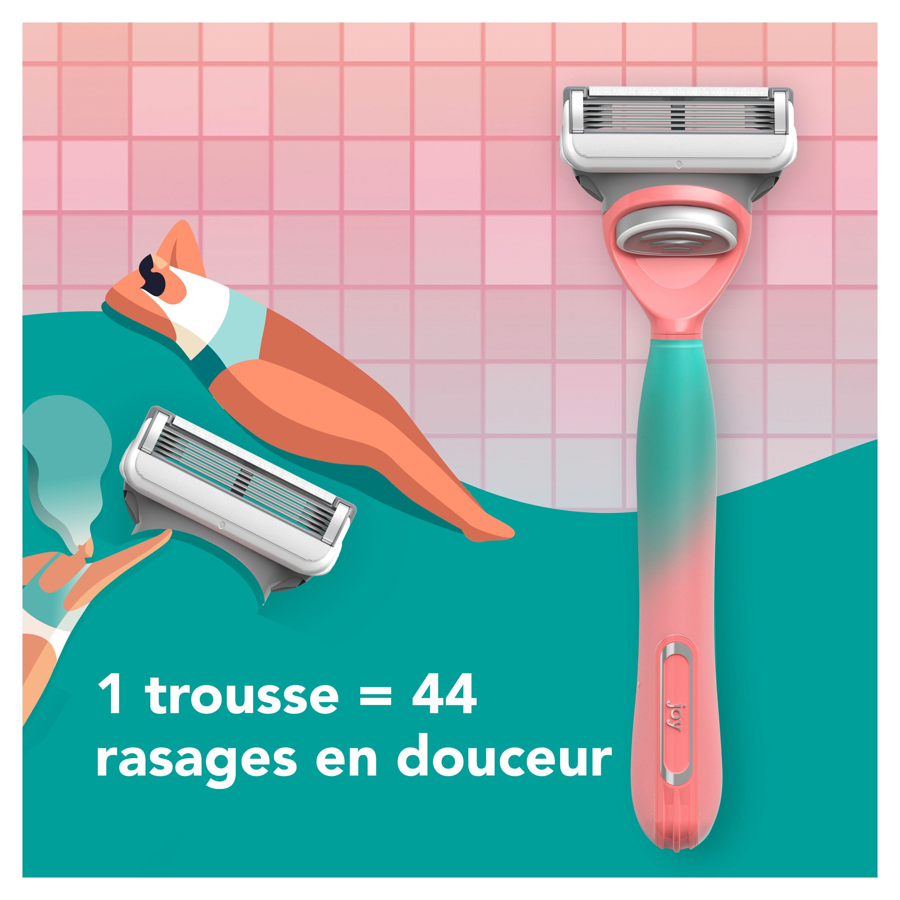 rasoir joy qui change de couleur pour femmes, trousse de rasage avec 1 manche + 2 cartouches de rechange