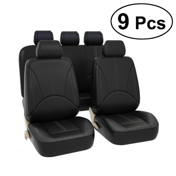 Juego completo de 9 fundas protectoras para asientos delanteros y traseros de coche de piel sintética, color negro, para decoración interior de coche (negro)