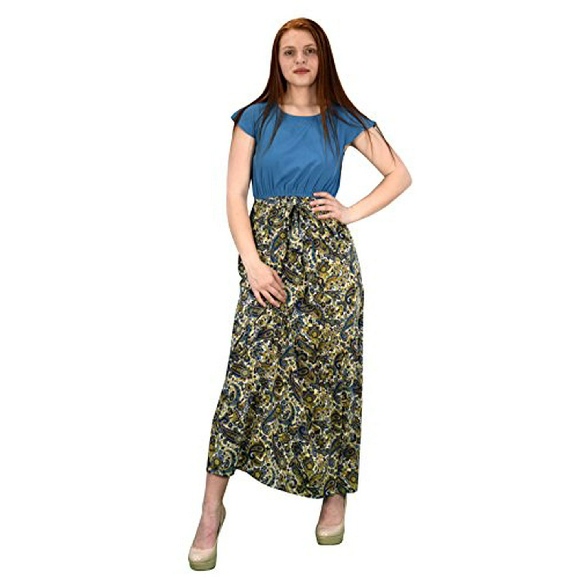 Peach Couture Paisley Boho Cap Sleeves Summer Maxi Evening Beach