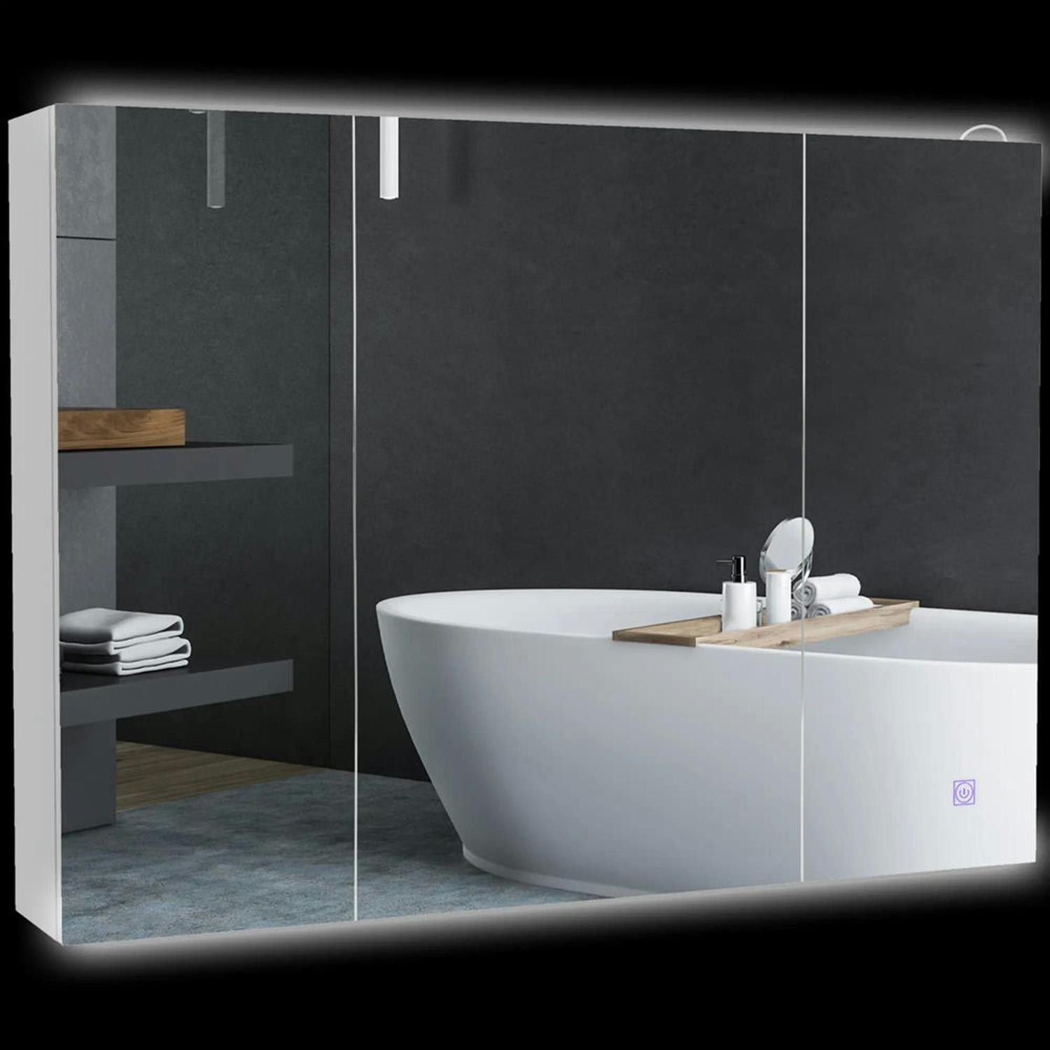 Demi Bonn Modern LED Bathroom Mirror Cabinet, 35.5"W x 25.5"H, USB Charging, Storage Cupboard, Adjustable Shelf, White