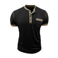 thumbnail image 4 of GuangCheng George Henley Shirts for Men,Color Block,Short Sleeve Tops,Slim Fit,Soft,Button Placket,Chest Pocket,Casual Wear Tees,Black,Size S, 4 of 6
