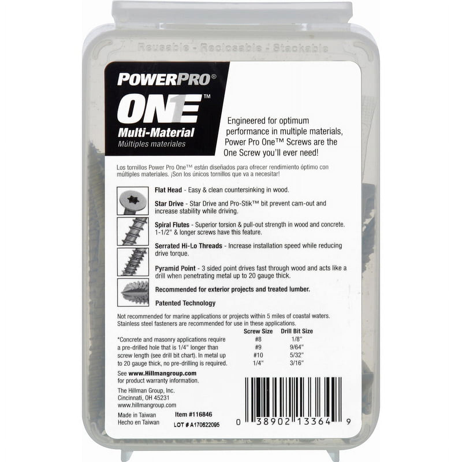Hillman Fasteners 116846 Power Pro ONE Multi-Material Screws, #10 x 2-3/4"