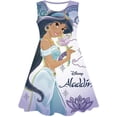 thumbnail image 1 of Vestido de princesa Jasmine de Disney, bonito vestido estampado para niñas, ropa informal de verano a la moda para niños, ropa para niñas con estampado 3D, manga de pétalo a la moda 4T Gao Jinjia LED, 1 of 2