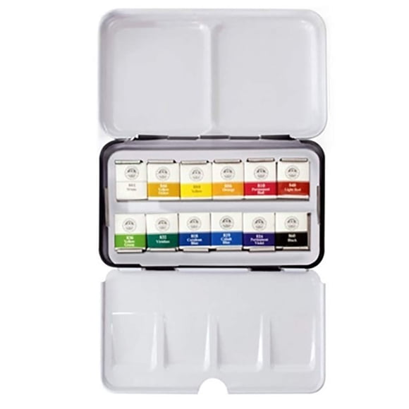 Set de Acuarelas MUNGYO Media Pastilla 12 Colores Estuche de Lata