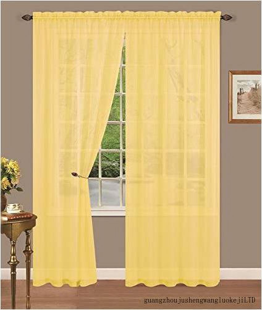 Set Of 4 Sheer Voile Curtain Panels (Bright Yellow, 55" Wide X 63" Long