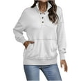 thumbnail image 2 of Fashion Sweatshirts for Women Lapel V-Neck Half-Buttons Top White L, 2 of 9