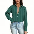 thumbnail image 3 of vdgthytj Women's Button down Shirts Striped Lantern Long Sleeve Blouse Casual Loose Work Office Tops, 3 of 7