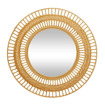 DecMode 36" x 36" Brown Handmade Open Frame Woven Wall Mirror