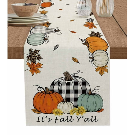 Table Runners 70 Inches Long Dress Scarves Fall Farmhouse Coffee/Dining/Kitchen Table Decor Holiday Table Runner Farmhouse Plaid Pumpkin Autumn Maple Leaf Lattice 13x70 Inch
