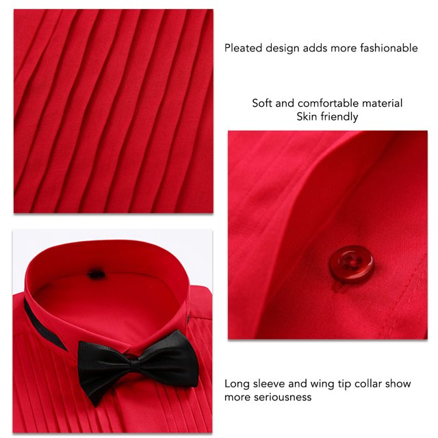 Tuxedo Dress Shirt, Elastic Skin Friendly Pleated Formal Pure Color Wing Tip Collar Shirt For Performance For Men ANGGREK Otros