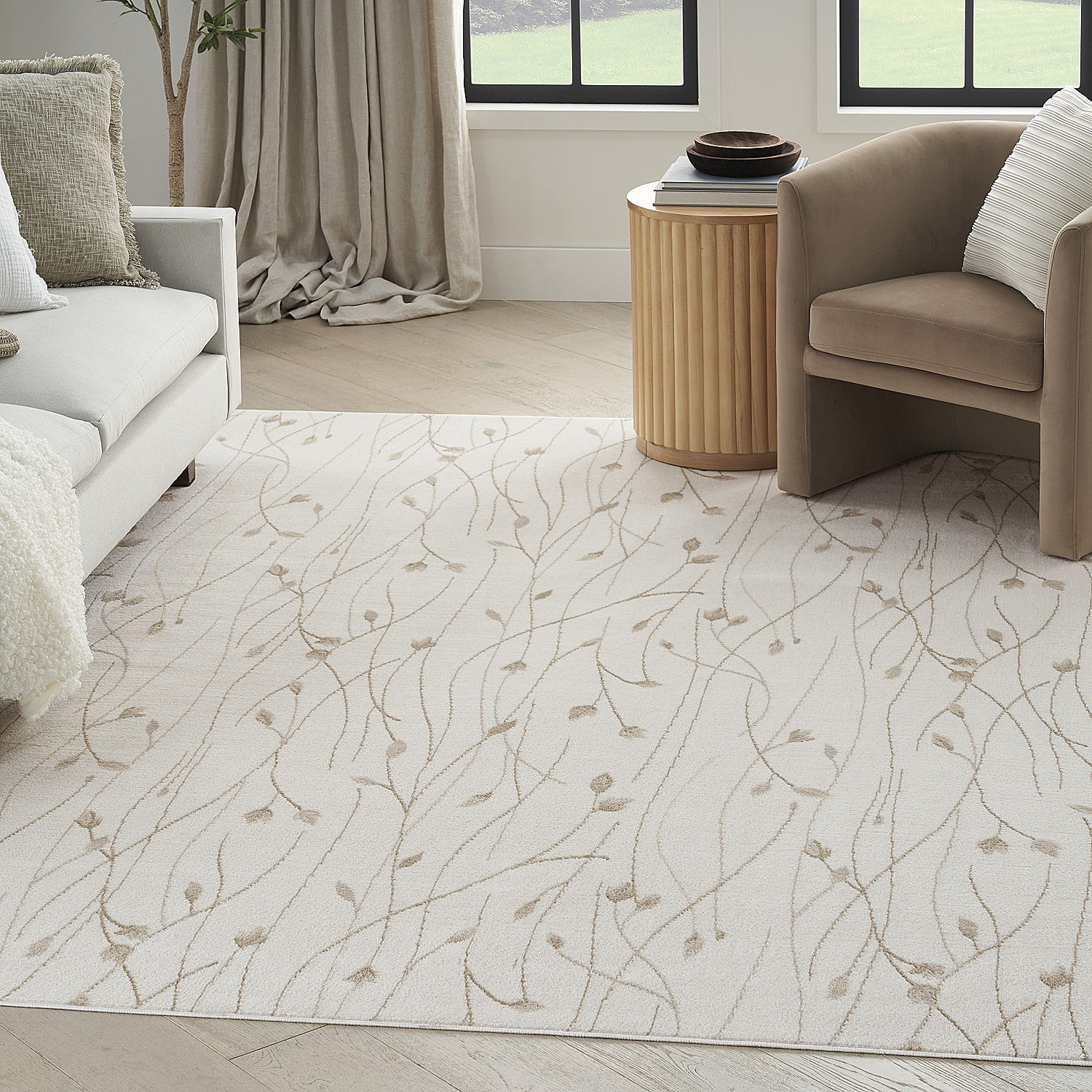 Nourison Grafix Floral Ivory Beige 5'3" x 7'3" Area Rug (5x7)