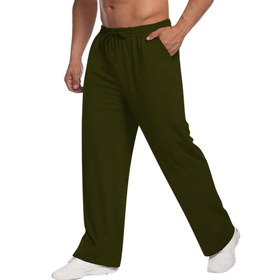 Men's Lightweight Sweatpants Cotton Yoga Pants Baggy Sweat Drawstring Elastic Waist Pants Open Bottom Lounge Jogger Sweatpants with Pockets Black L