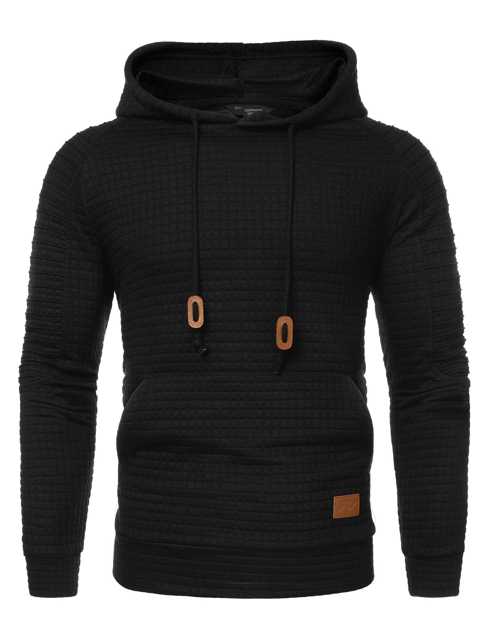 COOFANDY Men's Knit Hoodie Pullover Fashion Hip Hop Long Sleeve Drawstring Waffle Hooded Sweatshirt with Kanga Pocket