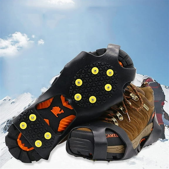 Shoe Ice & Snow Grips Traction Cleat Rubber Spikes Anti Slip 10-Stud Crampons Slip-on Stretch Footwear for Snowing Hiking Ice Fishing Walking Climbing Snow Mountaineering