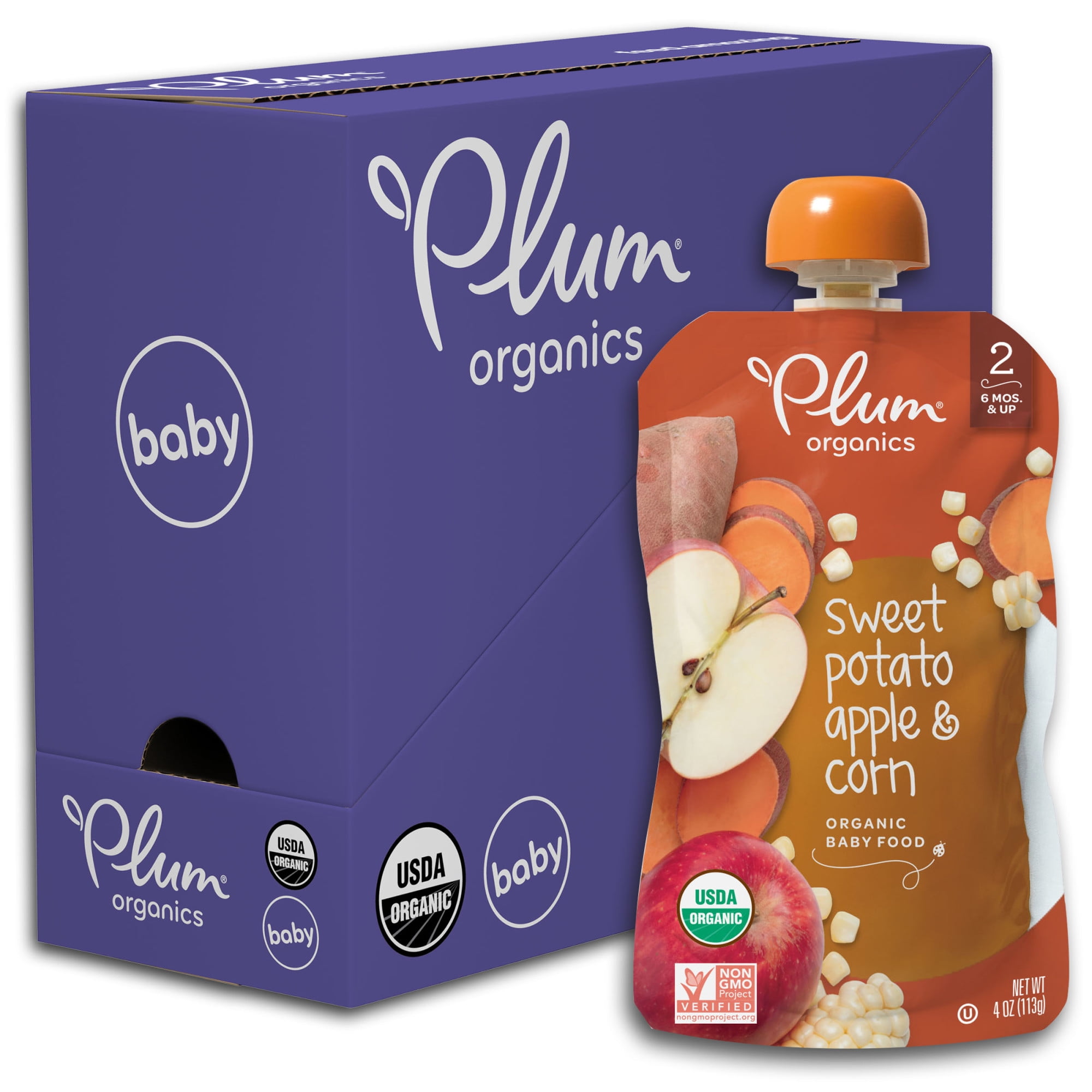 Plum Organics Baby Second Blends, Sweet Potato, Corn and Apple, 4 Ounce Pouches, Baby Food