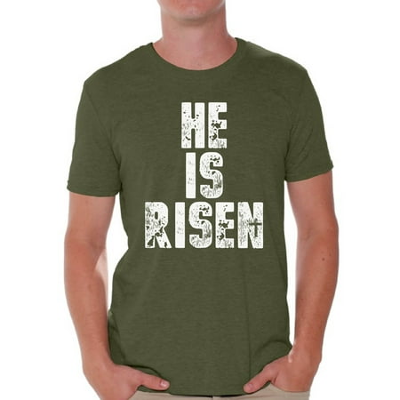 Awkward Styles He Is Risen Shirt for Men Christian Shirts for Men Happy Easter Gifts for Him Easter Christian Outfits Jesus T Shirt Bible Verse Matthew 28:6 Men's Easter Tshirt Easter Theme T-Shirts