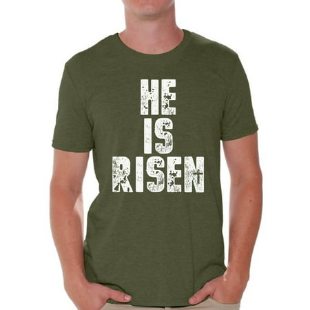 Awkward Styles He Is Risen Shirt for Men Christian Shirts for Men Happy Easter Gifts for Him Easter Christian Outfits Jesus T Shirt Bible Verse Matthew 28:6 Men's Easter Tshirt Easter Theme (Easter Gifts For Best Friends)