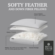 Hotel Grand Luxury Goose Feather & Down Fiber Pillows Queen Size Set of 2, Firm Support Gusseted Design, 100% Cotton Cover, No-Flat Fluffy Comfort for Side and Back Sleepers