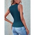 thumbnail image 2 of Teal Blue Crinkle Texture Round Neck Sleeveless Tank Top For Women Casual Slim Fit, 2 of 5