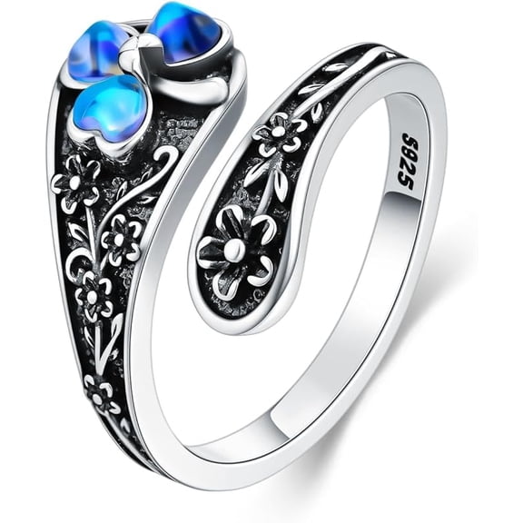 THOYAS Moonstone Spoon Ring for Women Vintage S925 Sterling Silver Adjustable Victorian Style Boho Antique Thumb Statement Rings Jewelry for Her in Size