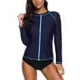 thumbnail image 4 of Charmo Women's Zip Front Long Sleeve Rash Guard Top Sun Protection Swim Shirt, 4 of 5
