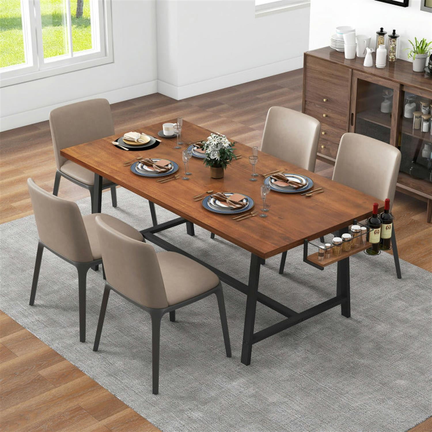 Demi Bonn 72" Dining Table Rectangular Kitchen Table with 2-Bottle Wine Rack for Kitchen, Dining Room, Dinette, Breakfast Nook, Brown