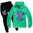 thumbnail image 1 of Lilo Stitch Chándal 2 Piezas Conjunto con Capucha y Pantalones con Capucha Ropa Deportiva para niños Verde 130 cm, 1 of 3