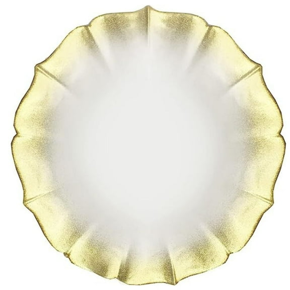 American Atelier, Round, Contessa Glass Decorative Pearl White with Gold Glitter Charger Plate, 13"
