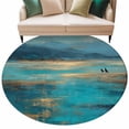 thumbnail image 2 of Round Area Rug 8 Ft, Teal Golden Oil Painting Washable Non-Slip Circle Carpet for Living Room/Bedroom, Modern Art Retro Abstract Collection Low-Profile Large Area Rugs for Indoor, 2 of 7