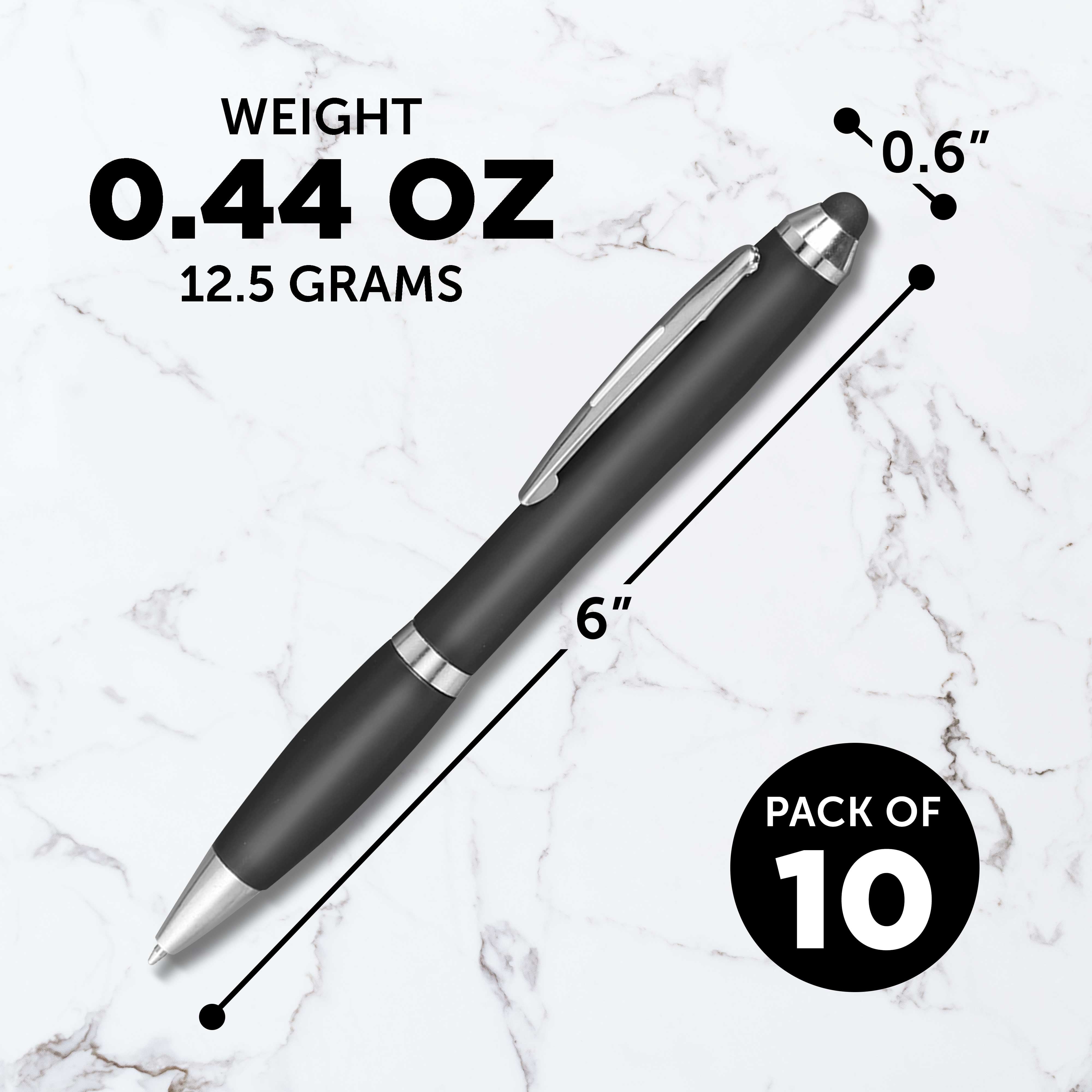 Plastic Stylus Pens Set of 10, Bulk Pack - Black Ink, Great for Office, School, Business, Tradeshows, Events - Black