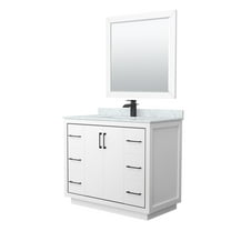 HomeStock Timeless Trends 42 Inch Single Bathroom Vanity in White, White Carrara Marble Countertop, Undermount Square Sink, Matte Black Trim, 34 Inch Mirror