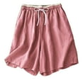 thumbnail image 2 of OIUUAK Spliced ​​elastic Waist Tie Cotton And Linen Wide Leg Pants Shorts for Women Loose Summer New Casual Five Point Pants, Womens Petite Shorts, Petite Shorts for Women, Linen Shorts for Women, 2 of 2