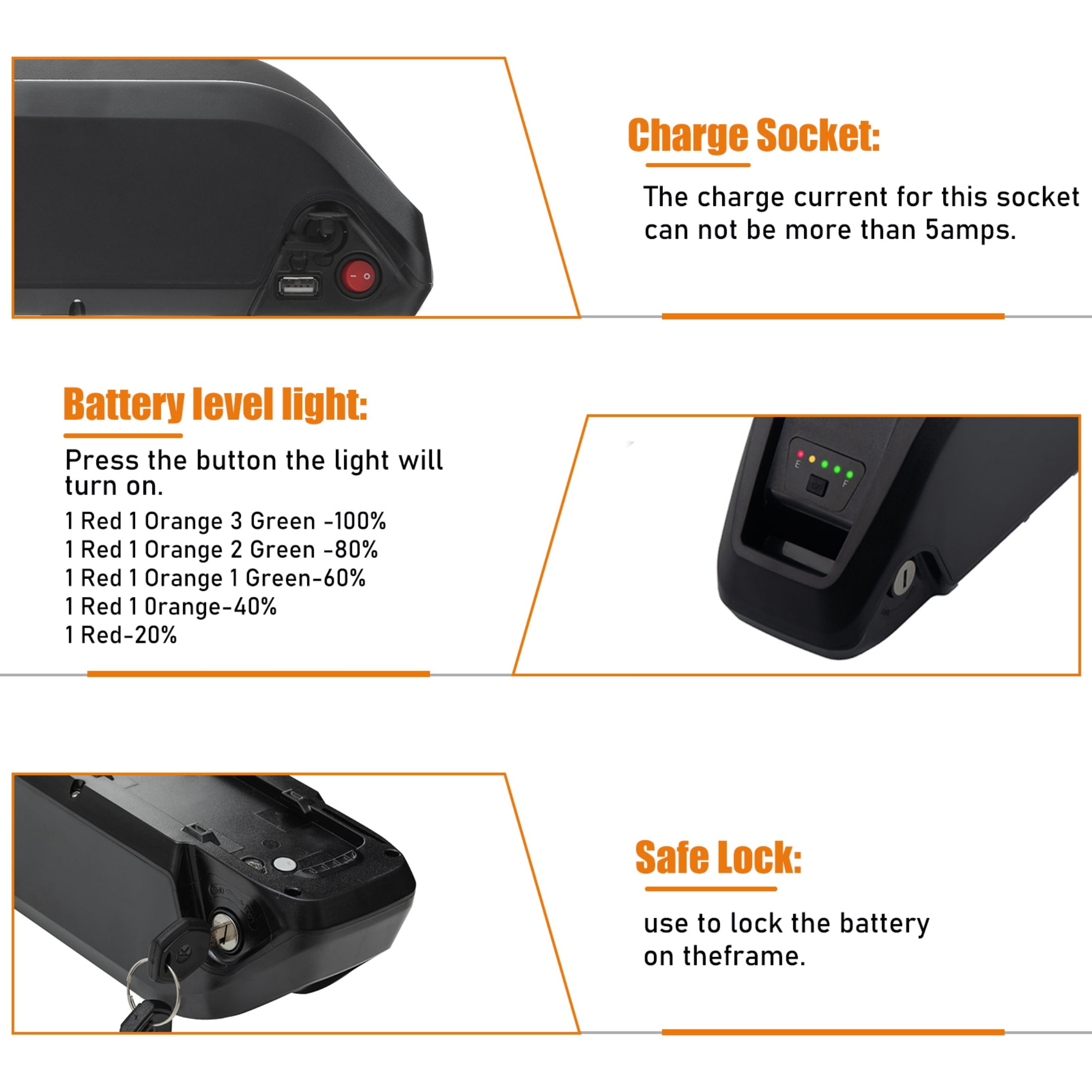 5 Pins 48v 10.4ah Ebike Battery with Charger 48v Lithium ion Battery for 1000W Electric Bicycle