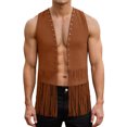 thumbnail image 2 of Western Cowboy Vest Men 70s Hippie Suede Tassel Fringe Vest Open Front Cardigan Jacket Outerwear, 2 of 8