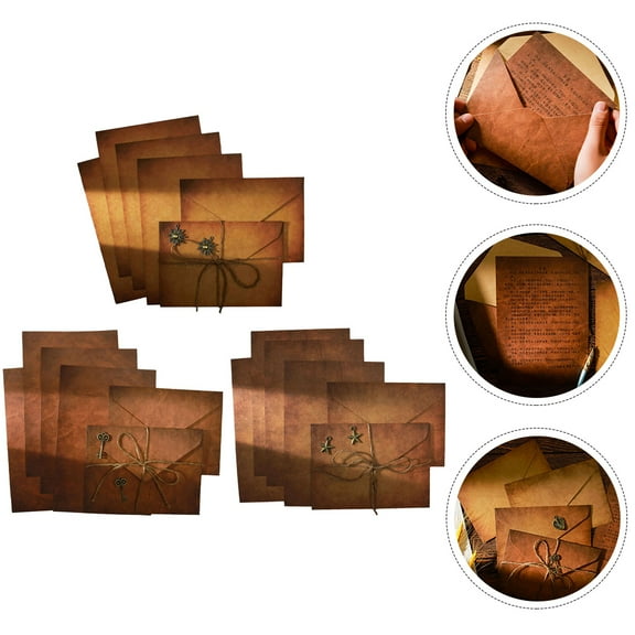 TABLZONE Vintage Stationery Set with Kraft Writing Paper and Envelopes, 6 Sets for Letters, Notes, and Personal Correspondence