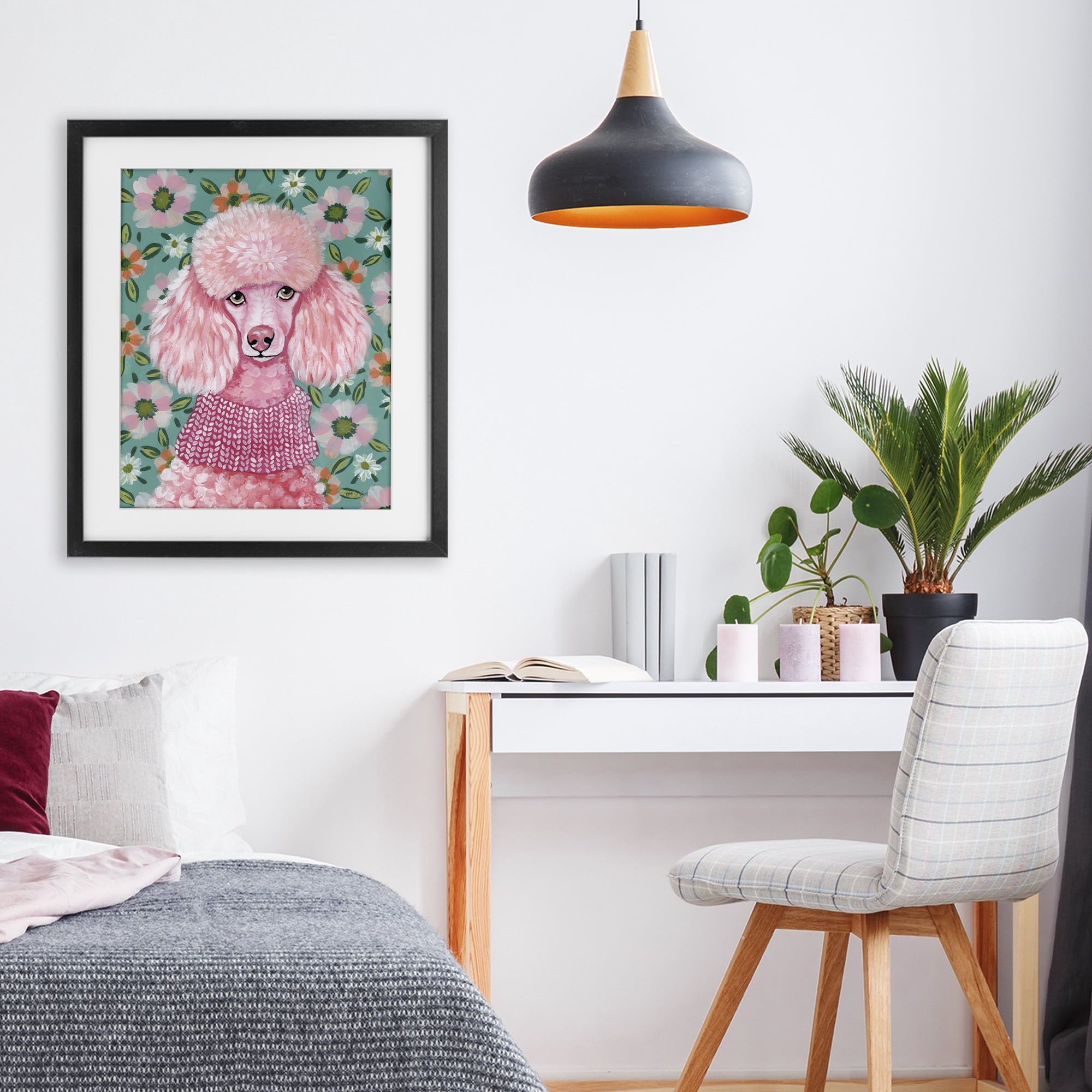 Stupell Industries Floral Poodle In Pink Black Framed Print Under Glass, design by Yvette St. Amant