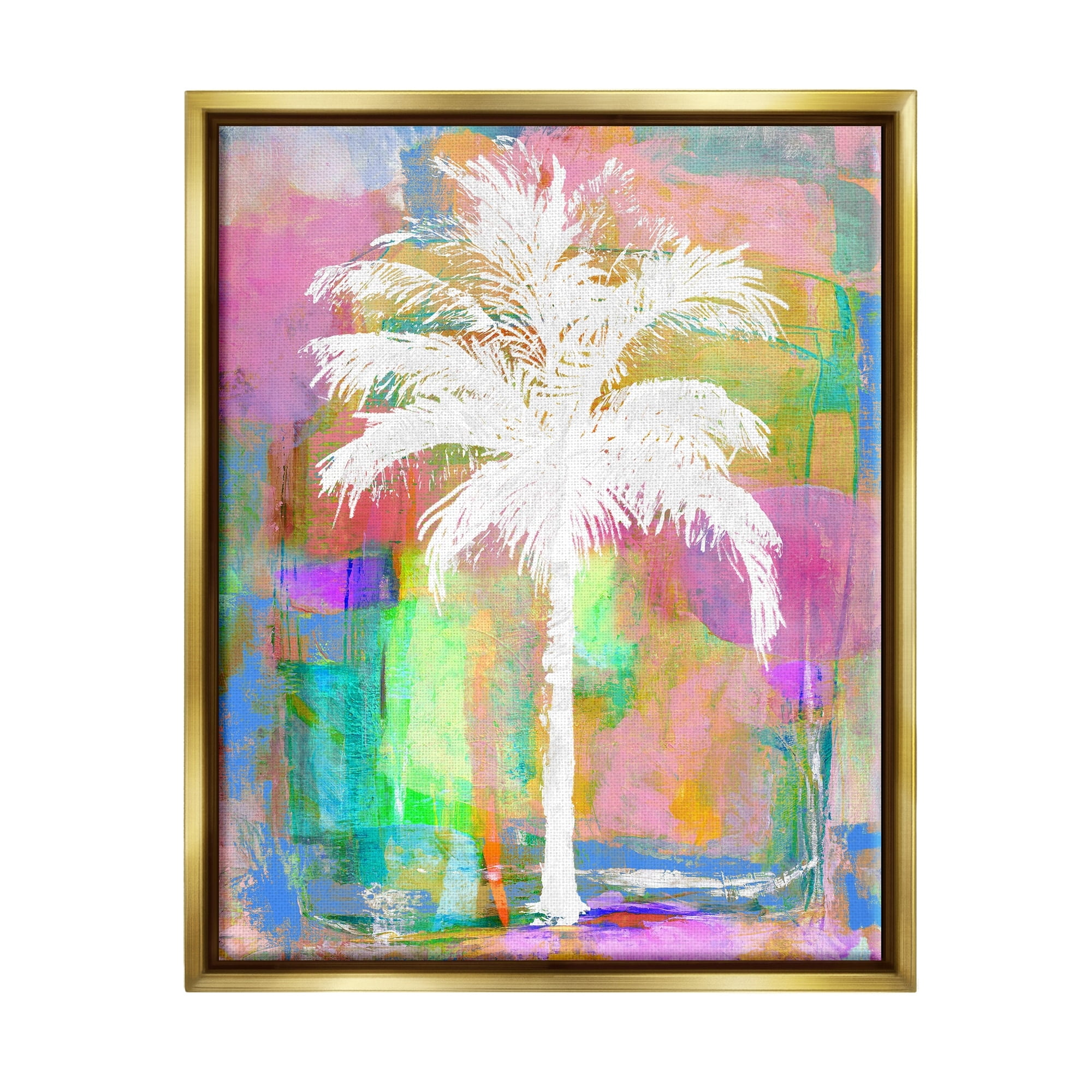 Stupell Industries Modern Palm Tree Silhouette Vivid Blocked Hues Painting Metallic Gold Floating Framed Canvas Print Wall Art, Design by Kristen Dew
