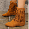 thumbnail image 3 of Solid color flat boots Women's Mid Calf Boots - Pull On Cowboy Style Booties, 3 of 7