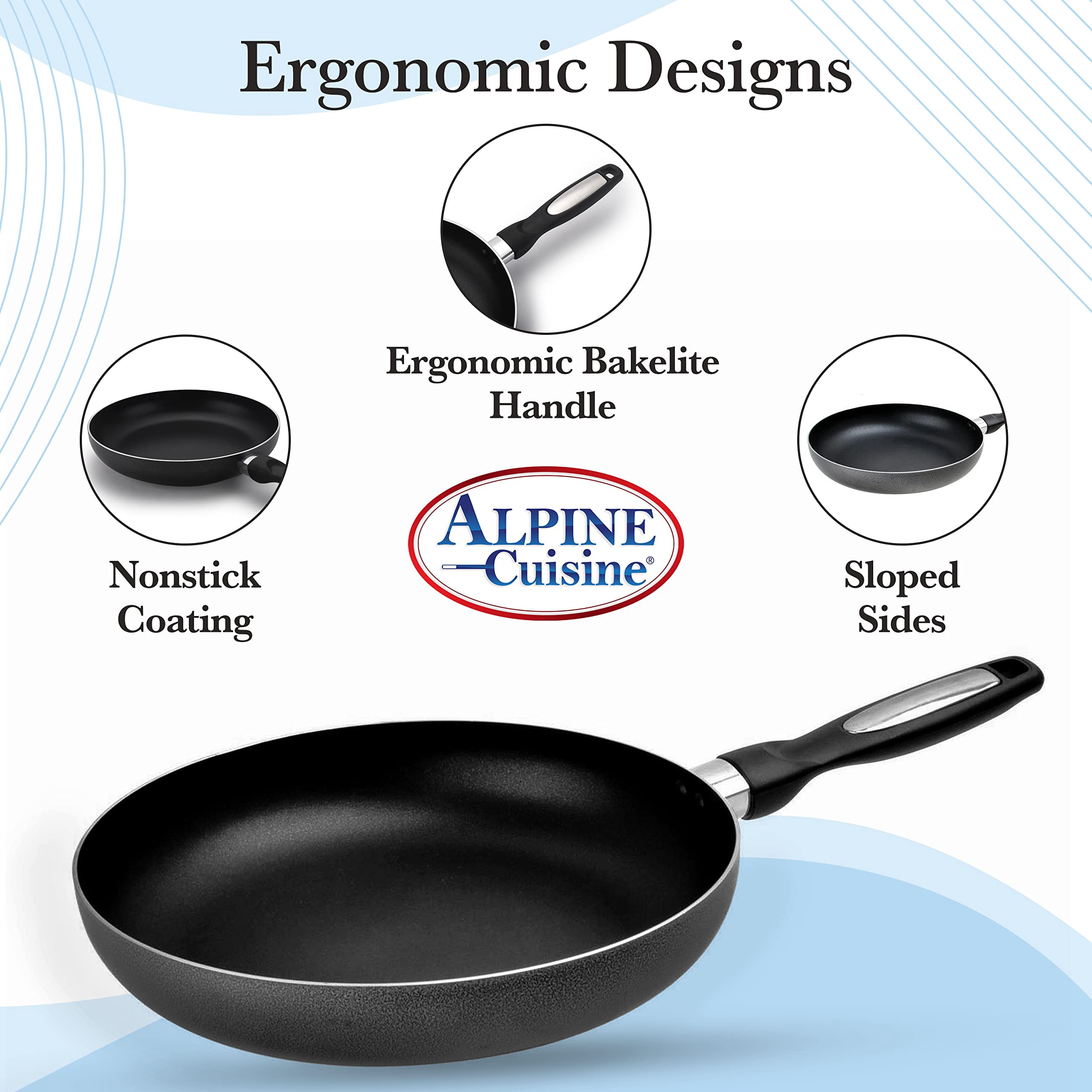 Alpine Cuisine 10 Inch Aluminum Kitchen Cookware Non Stick Frying Fry Pan, Gray
