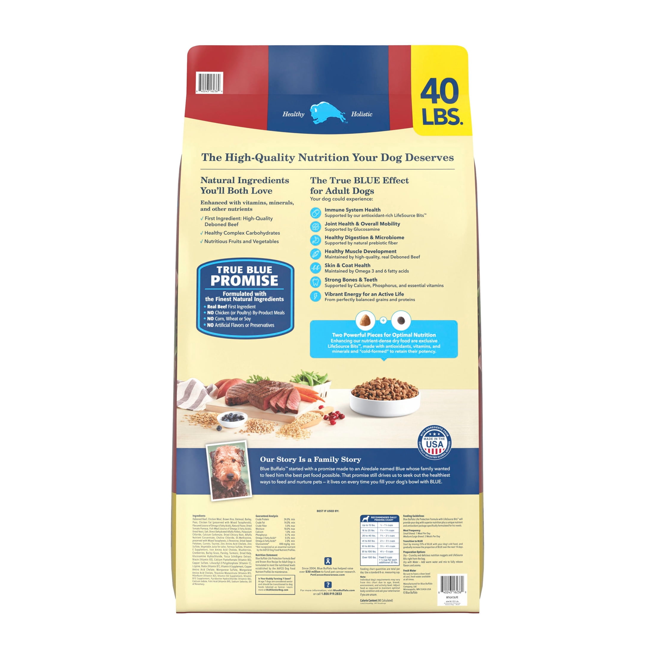 Blue Buffalo Life Protection Formula, Natural Adult Dry Dog Food, Beef, 40lb