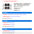 thumbnail image 2 of Rear Brake Pad Set - Compatible with 2003 - 2007 Mercedes-Benz C230 2004 2005 2006, 2 of 2