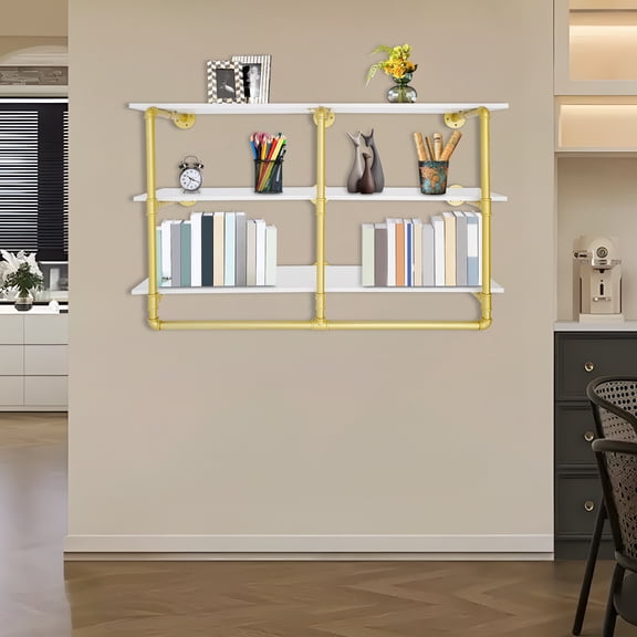 3-Tier Wall Mounted Clothing Rack Storage Shelf Industrial Iron Pipe Clothing Rack 116*25*72cm