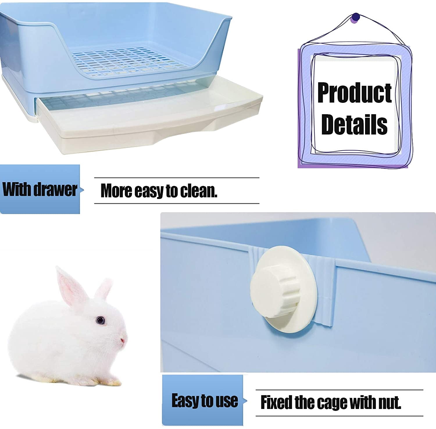 Hamiledyi Large Rabbit Litter Box With Drawer - Potty Trainer For Adult Bunnies, Guinea Pigs, Ferrets, Small Pets - View #3