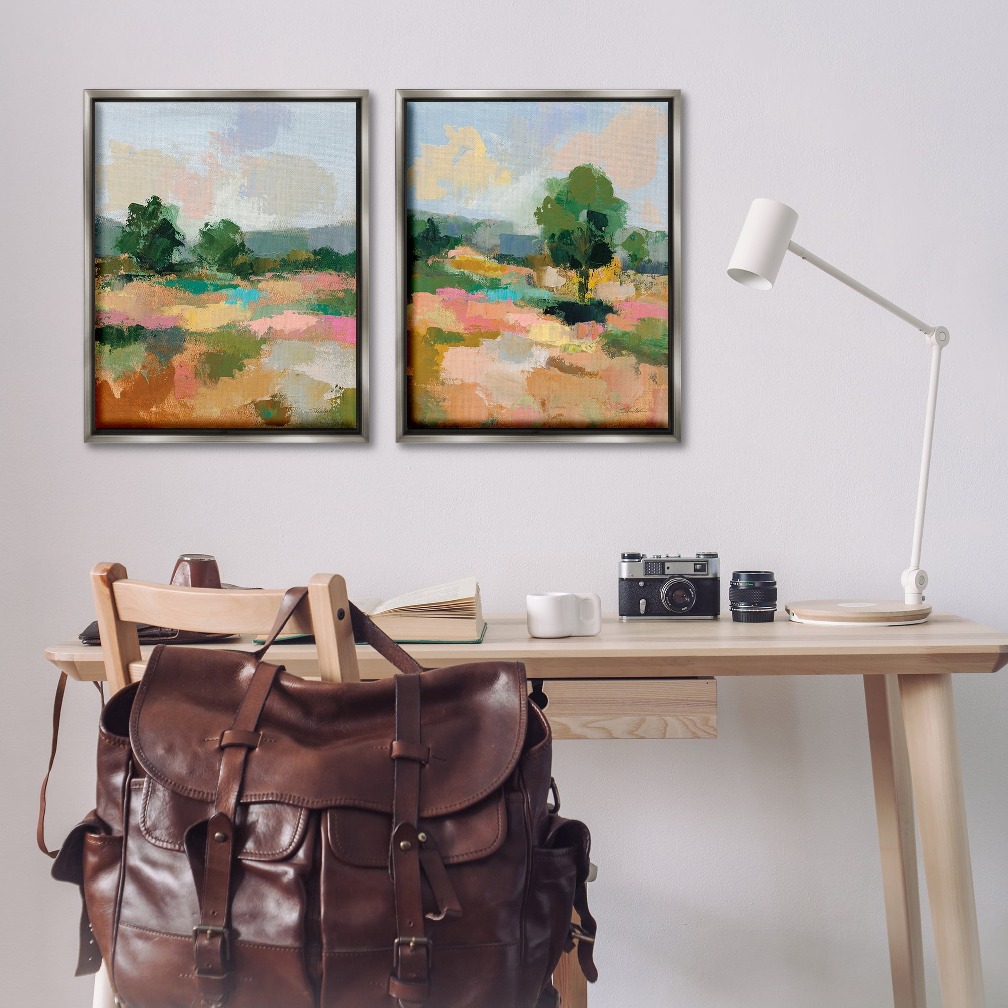 Stupell Industries Spring Field Abstract Landscape Landscape & Nature Painting Gray Floater Framed Canvas Art Print Wall Art, 31 x 25, Set of 2